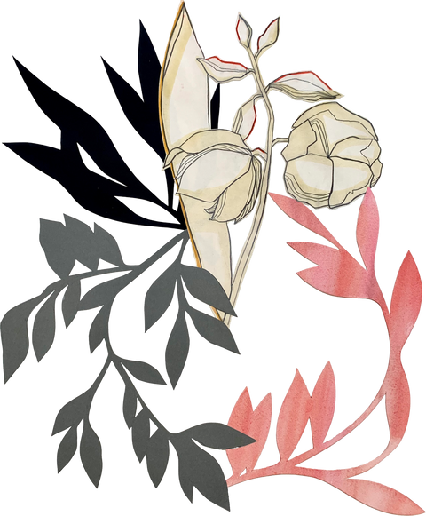 Paper cutouts of layered silhouettes of leaves on branches